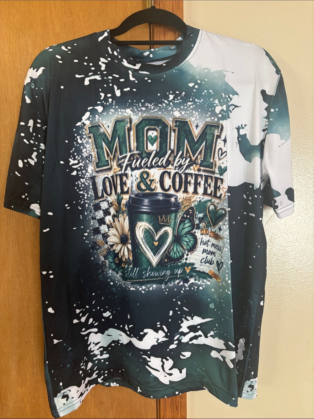 MOM Fueled by Love & Coffee Graphic Tee - Teal & White